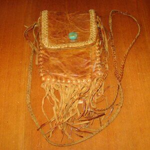 Vintage Handmade Bag Leather Small Envelope Crossbody Braided Strap Gold Idaho